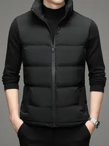 Men's Stand Collar Down Vest Gilet, Business Casual Style, Warm Zipper Closure, Multiple Pockets, Ideal for Autumn Winter Daily Wear
