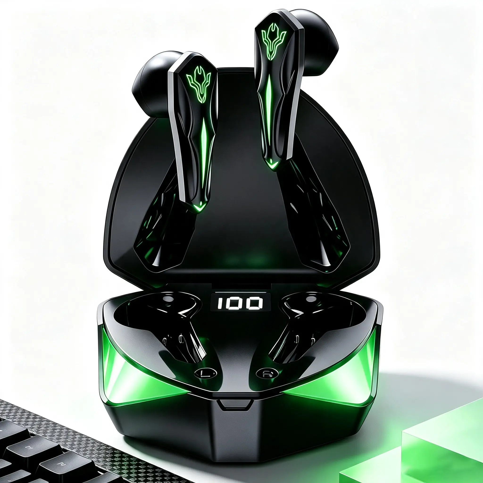 Wireless earbuds, in-ear gaming headphones, wireless Bluetooth headphones, noise cancelling headphone，Extended battery life, crystal-clear sound quality, comfortable to wear, comes with an LED digital display charging case, ideal for gaming and office use