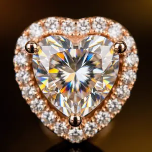 Luxury Heart-Cut Diamond Halo Earrings – Rose Gold Elegance