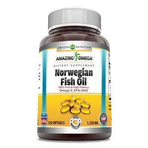 Amazing Omega Norwegian Fish Oil Supplement | 1250 Mg | Natural Orange Flavor | 120 Softgels | Non-GMO | Gluten-Free