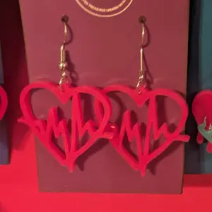 Heart Dangle Earrings with Heartbeat Pink