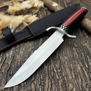 Premium Damascus-Style Kitchen Butcher Knife, Stainless Steel Fixed-Blade Knife with Ergonomic Wood Handle & Sheath