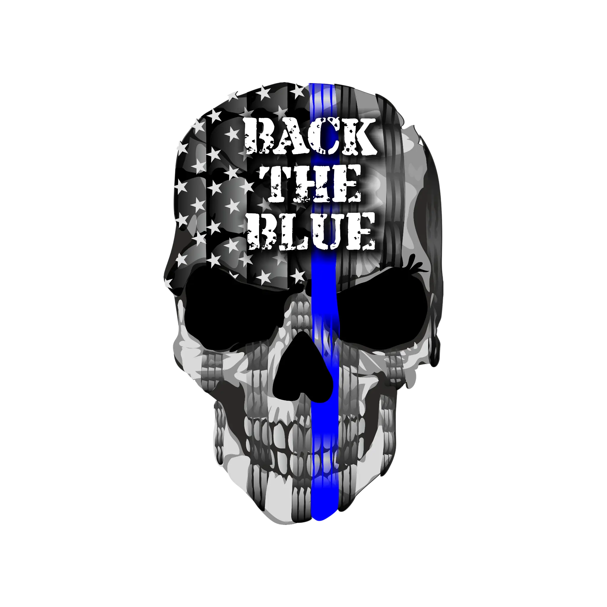 Thin Blue Line Back the Blue Skull Exterior Window Sticker Decal - Police Officer Support Sticker Printed on Best Material with UV Laminate Coating Made in USA