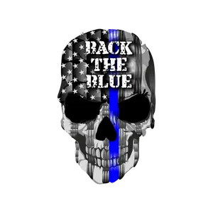 Thin Blue Line Back the Blue Skull Exterior Window Sticker Decal - Police Officer Support Sticker Printed on Best Material with UV Laminate Coating Made in USA