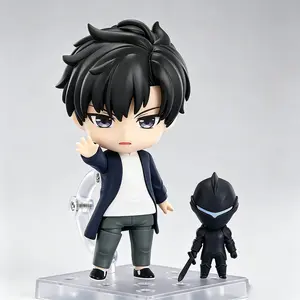 Solo Leveling Sung Jin Woo Figure, Movable Joint Chibi Anime Figurine, Interchangeable Face Plates Boxed Collectible Toy, Desk Display Model Gift for Manga Fans Teen Collectors