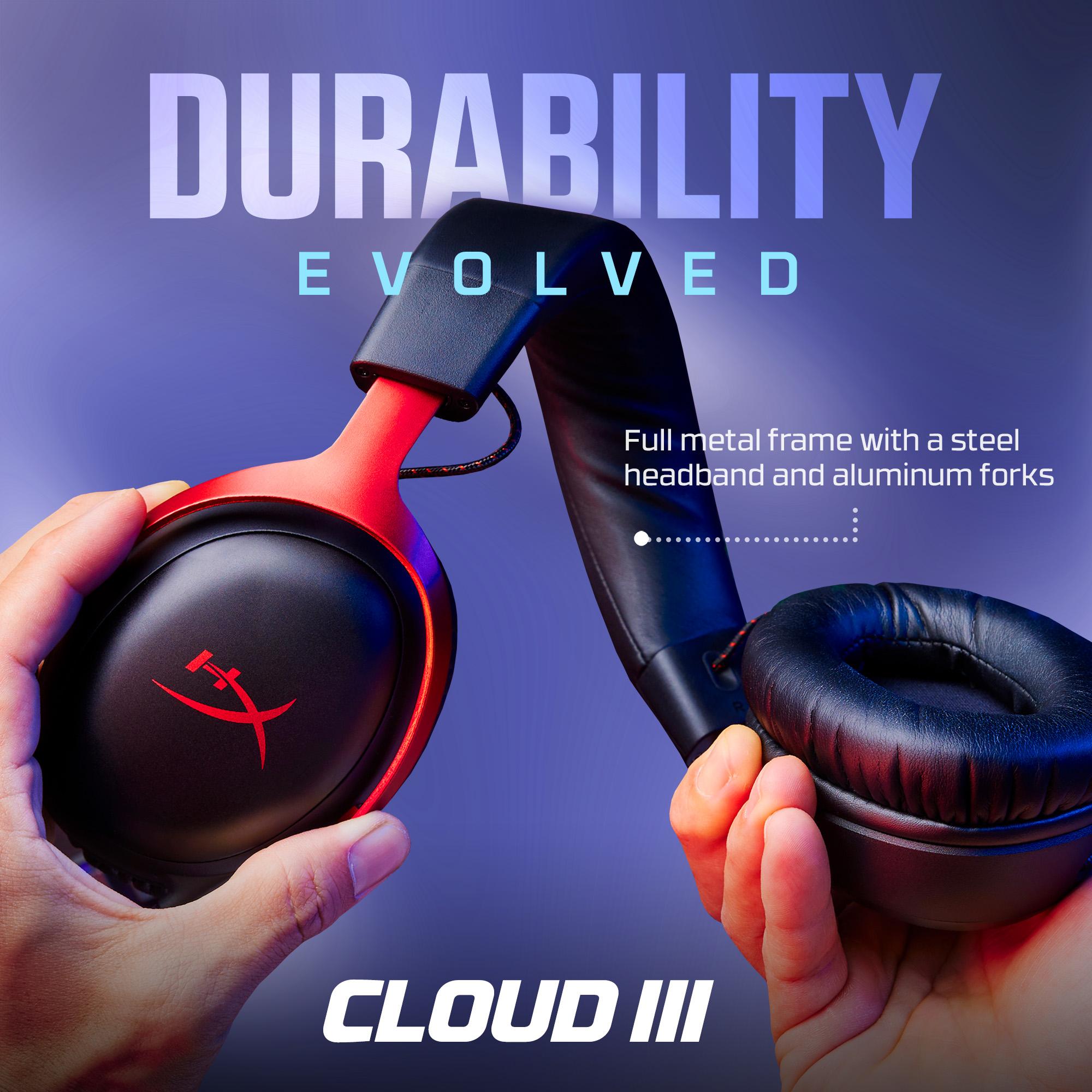 HyperX Cloud III Wired Gaming Headset with Angled 53mm Drivers DTS Spatial Audio & 10mm Mic for PC, PS5, PS4, Xbox Series X|S - Gaming Headphone, Cable, USB Dongle
