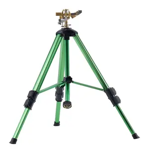 Impact Sprinkler on Tripod Base, Heavy Duty Tripod Sprinklers with Brass Head 3/4 Connector, 360 Degree Large Area Coverage Irrigation Sprinkler, Adjustable Heights Sprinkler for Yard Green