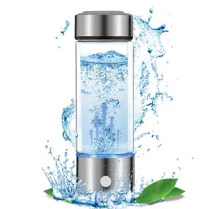 Hydrogen Water Bottle, High Boron Double Layer Glass Health Mug with SPE PEM Technology, Portable USB Rechargeable Ionized Water Generator for Home, Travel and Office(Silver)