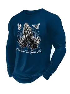 Men’s "Only God Can Judge Me" Prayer Hand & Dove Graphic Long Sleeve Tees, Religious Rose Cross Print Casual Tops, Gothic Faith‑Inspired Streetwear Outfits#PrayerHandGraphicTee #ReligiousStreetwear #OnlyGodCanJudgeMe#TikTokFashion#LongSleeveCasualTee