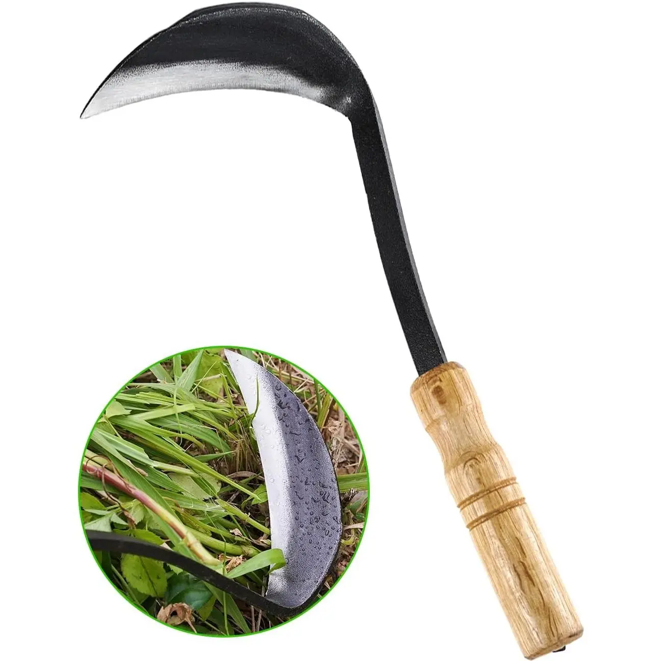Quesear Swiilpo TOYPOPOR Japanese Nejiri Kama Weeding Sickle Hoe, 11 inch Hand Sickle (Blade: 4.3inch) Weed Removal Solutions Tool, High-Carbon Steel 1-Piece Molding, Wood Handle, Excellent Sharpness, Easy to Use