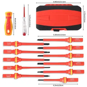 13PCS 1000V Insulated Electrician Screwdriver Set,Insulated Screwdriver Tool Kit, Multipurpose Professional Hand Tool Set, Durable Industrial Screwdriver Set for Home and Office Use,Portable Tool Kit,Cushion Grip Screwdriver Set, Multifunctional, Magnetic