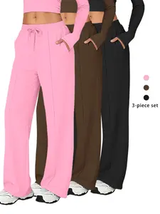 3-Pack Women's High-Waisted Loose-Fit Soft Comfy Sweatpants with Drawstring Design, Slimming Straight Leg Casual Long Pants, Outdoor Running Casual Sports Sweatpants