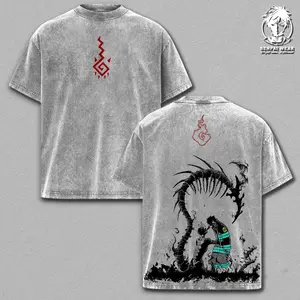 Shinra Kusakabe Vintage Washed Oversized T-Shirt, Fire Force Double Printed Graphic Tee, Unisex Streetwear Top, Soft Cotton Outfit for Men, Casual Menswear, Gift for Anime Fans