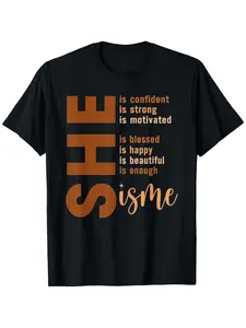 She Is Me Strong Educated Blessed Black History Women Girls T-Shirt |   100% Round Neck Short Sleeve, Casual Style, Crew Neck, Heat Transfer Printing, Suitable for Halloween, Thanksgiving, Christmas, Valentine'S Day Gifts, Sizes S-XXXL