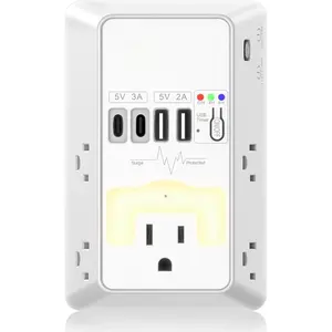 Multi Plug Wall Outlet, USB Wall Charger Surge Protector with USB Timer,5 Outlet Extender with 4 USB  Ports (5V 5A),3-Sided 1200J Power Strip Multi Plug Adapter for  Office,ETL Listed
