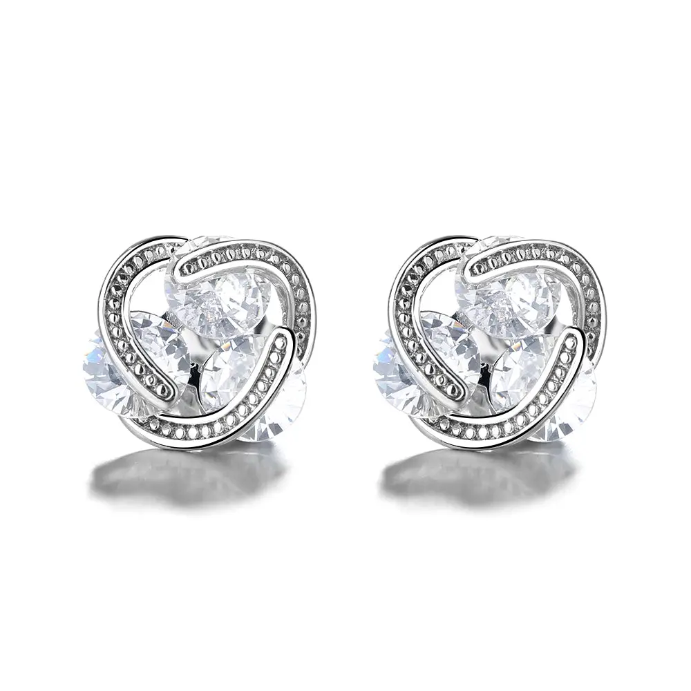 Amy & Annette Caged Crystal Stud Earring with Decorative Design and Clear Gemstone Accents
