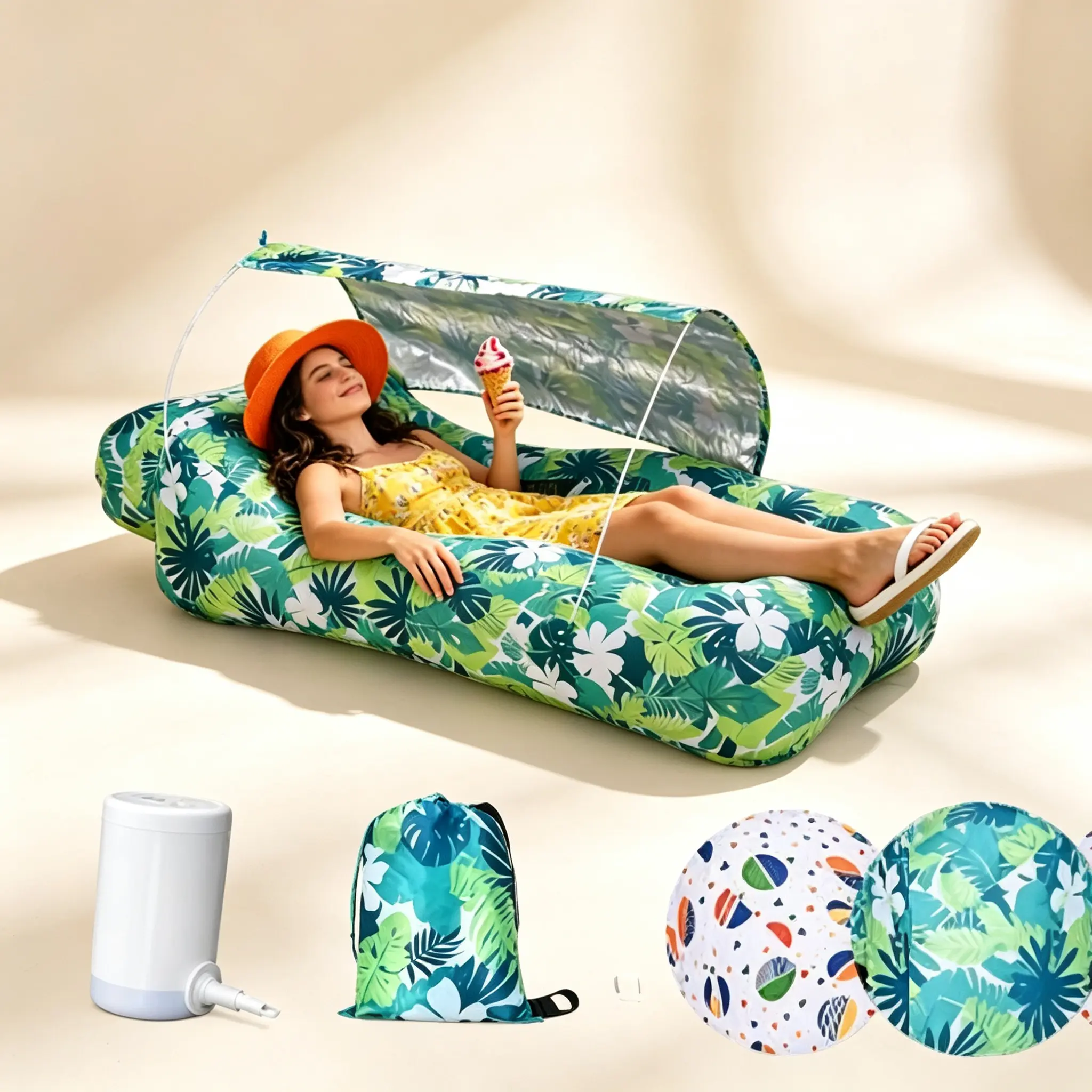 Ergonomic S‑Shape Quick Inflatable Lounger Chair, 210T Polyester Fabric, 450 Lbs Weight Capacity, Portable Inflatable Sofa with Storage Bag for Water, Beach, Camping, Boat, Garden, Poolside, Kids Party Leisure Gift