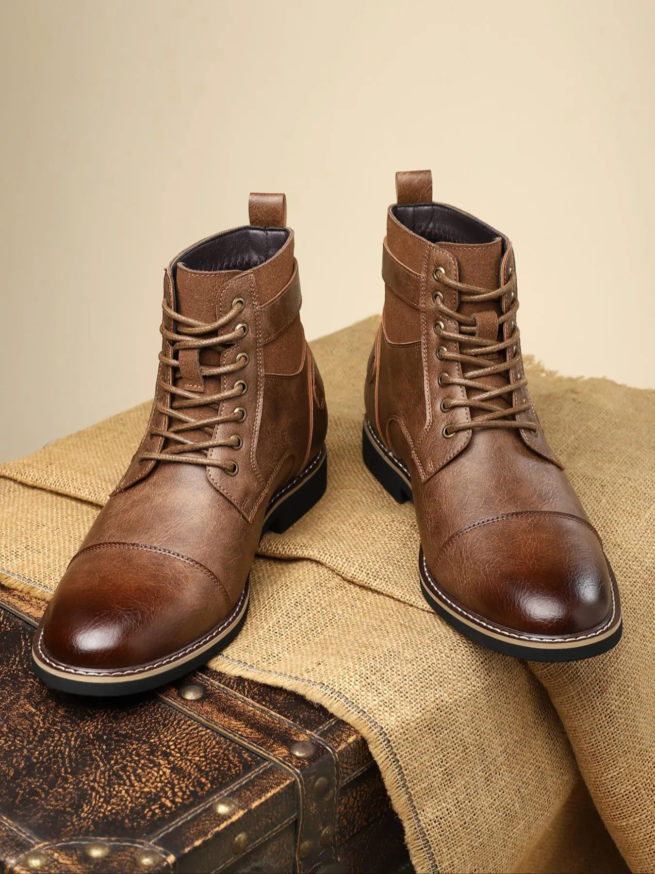 Men's Fashionable Lace Up Front Boots, Casual Comfortable Mid-calf Boots for Outdoor, Male All-match Trendy Shoes for Daily Wear