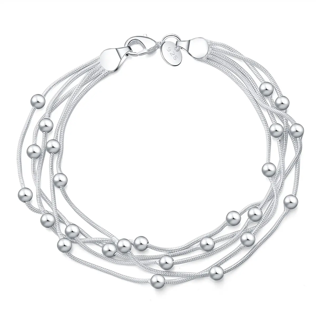 Exquisite silver bracelet for women, spherical bead chain, women's jewelry gift, birthday and Christmas gift.