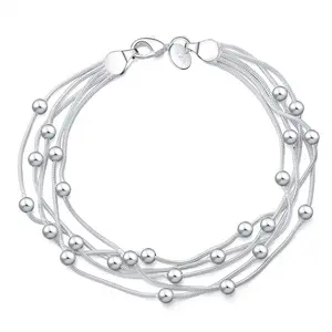Exquisite silver bracelet for women, spherical bead chain, women's jewelry gift, birthday and Christmas gift.