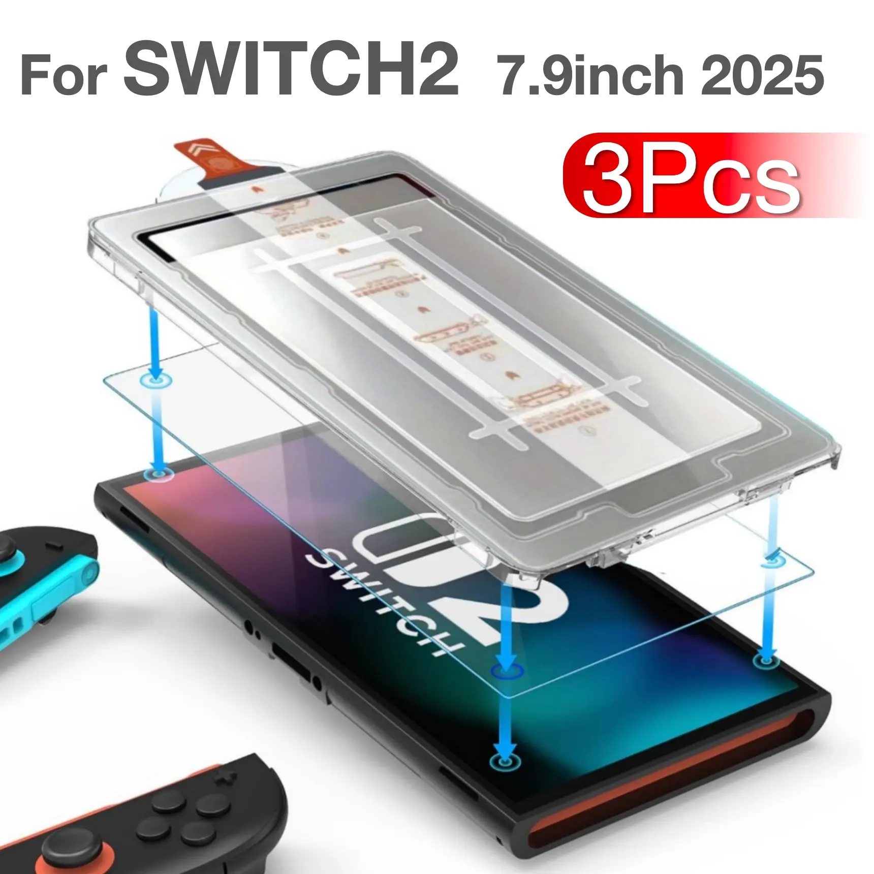 3Pcs For Nintendo Switch2 7.9inch 2025 Tempered Glass Screen Protector With Alignment Kit,9H Hardness, Bubble Free,Anti-Scratch No dust