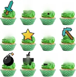 Birthday Cupcake Toppers Set,24pcs Party Supplies for Kids Boys Video Game Birthday Cake Decorations