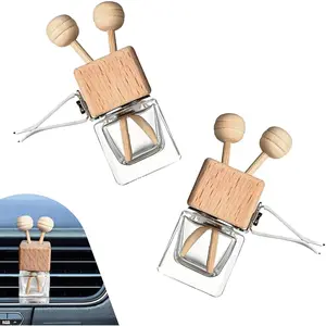 Home Furnishings2 PCS Car Diffuser With Vent Clip, Refillable Empty Glass Essential Oil Diffuser Bottles With Wooden Caps Sticks, Universal Aromatherapy Air Freshener For Most Vehicles Interior Accessories