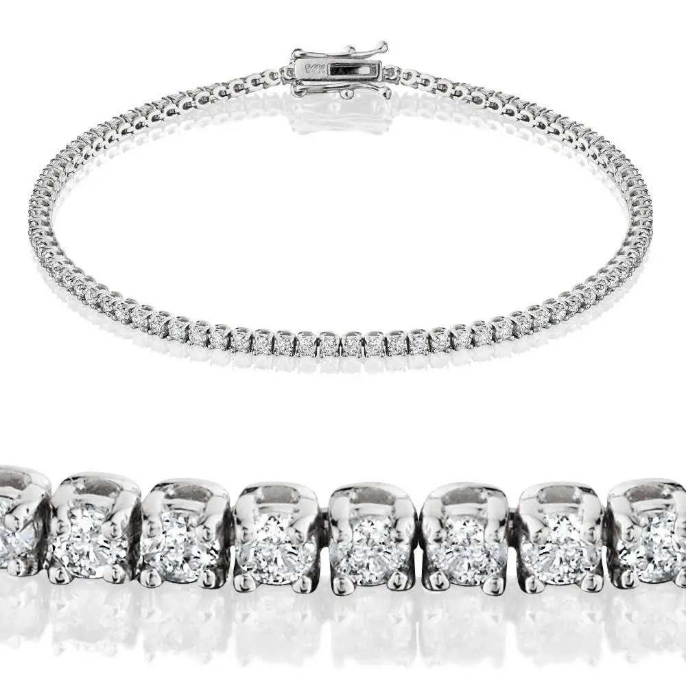 14k White or Yellow Gold Round-Cut Diamond Tennis Bracelet 2cttw 7" Women's