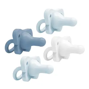 Silicone Baby Pacifier, Contoured One-Piece Design, Light-Blue, Blue, White, 0-6m, BPA-Free, 4-Pack