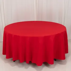 Cotton Blend Round Tablecloth 108" Red - Wrinkle-Resistant Finish Table Cover