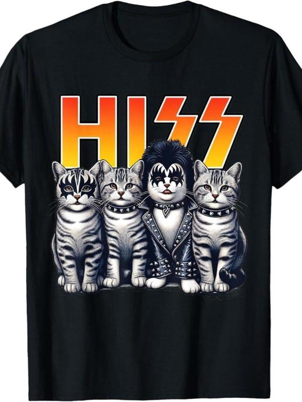 Adorable Cat Rocker Graphic Tee, Unisex Short Sleeve Crop Top, Casual ...
