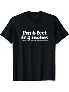 Men's Heavyweight 100% Crew Neck Tee - Funny Height Graphic T-Shirt - "I'm 6 Feet & 4 Inches Tall" Print - Shirt with Text - Casual Streetwear - Birthday/Holiday Gift for Tall Men & Teens - Everyday & Formal Events Apparel