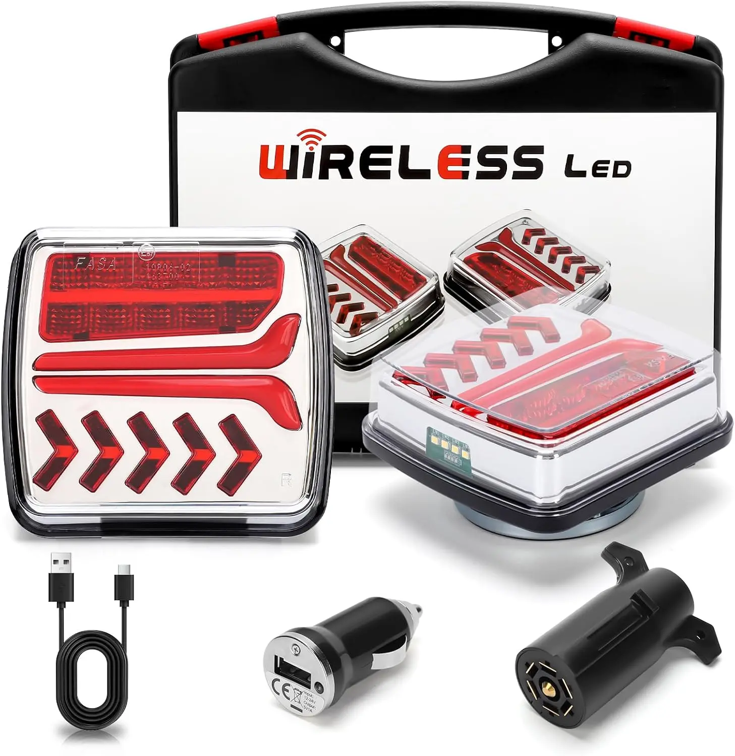 Wireless Magnetic LED Trailer Light, Ip67 Waterproof Rechargeable Wireless Trailer Tow Lights Kit, Tail Stop Turn Signal License Plate Lights for 12V RV Pickup Trucks Marine Boats
