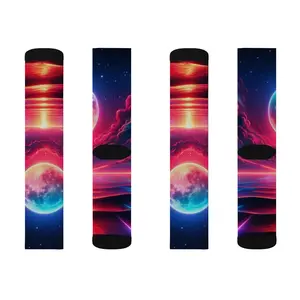 Neon Skys- Sublimation Socks Comfort Ocean Print Ribbed Bottoms