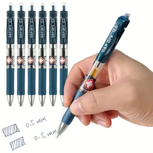 6Pcs 0.5mm Bullet Tip Simple Press Retractable Fine Point Gel Pens Dark Blue Ink Hospital Signature Pens Office Stationery Supplies, Writing Pens, Pen Set, Back to School, School Supplies, Kawaii Stationery, Minimalist Press Pen