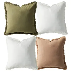 【 pillow cover only】4-Pack Chenille Throw Pillow Covers 20x20 Inch, Thickened Soft Square Cushion Cases, Neutral Solid Accent Pillows for Sofa Couch Bedroom, 2 White/2 Light Coffee or 4 Light Coffee