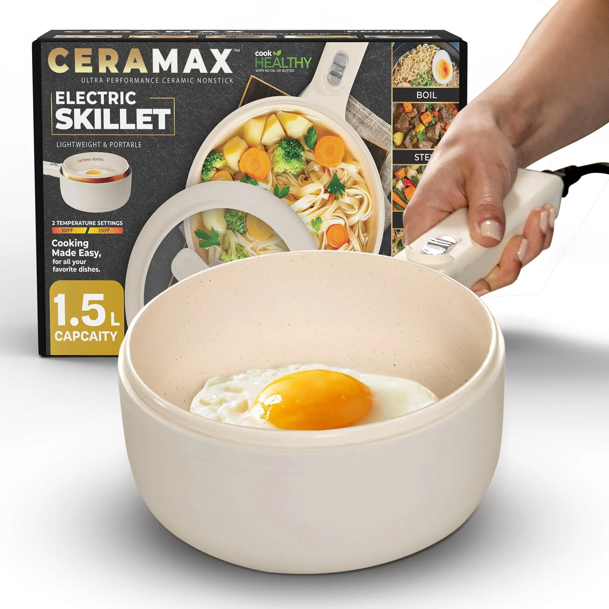 Ceramax Electric Cooker Nonstick Ceramic Skillet Pan Hot Pot Mini Cooker with Lid Steamer Ceramax Electric Cooker Nonstick Ceramic Skillet Pan Hot Pot Mini Cooker with Lid Steamer