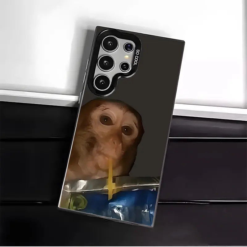 Funny Cute Monkey Phone Case for SAMSUNG GALAXY S22 S23 S24 S25 FE ULTRA PLUS Hard TPU PET PC Black White Stylish Gift Ideas Anti-drop Cellphone Protective Shell Shockproof Protector Mobile Phone Cover