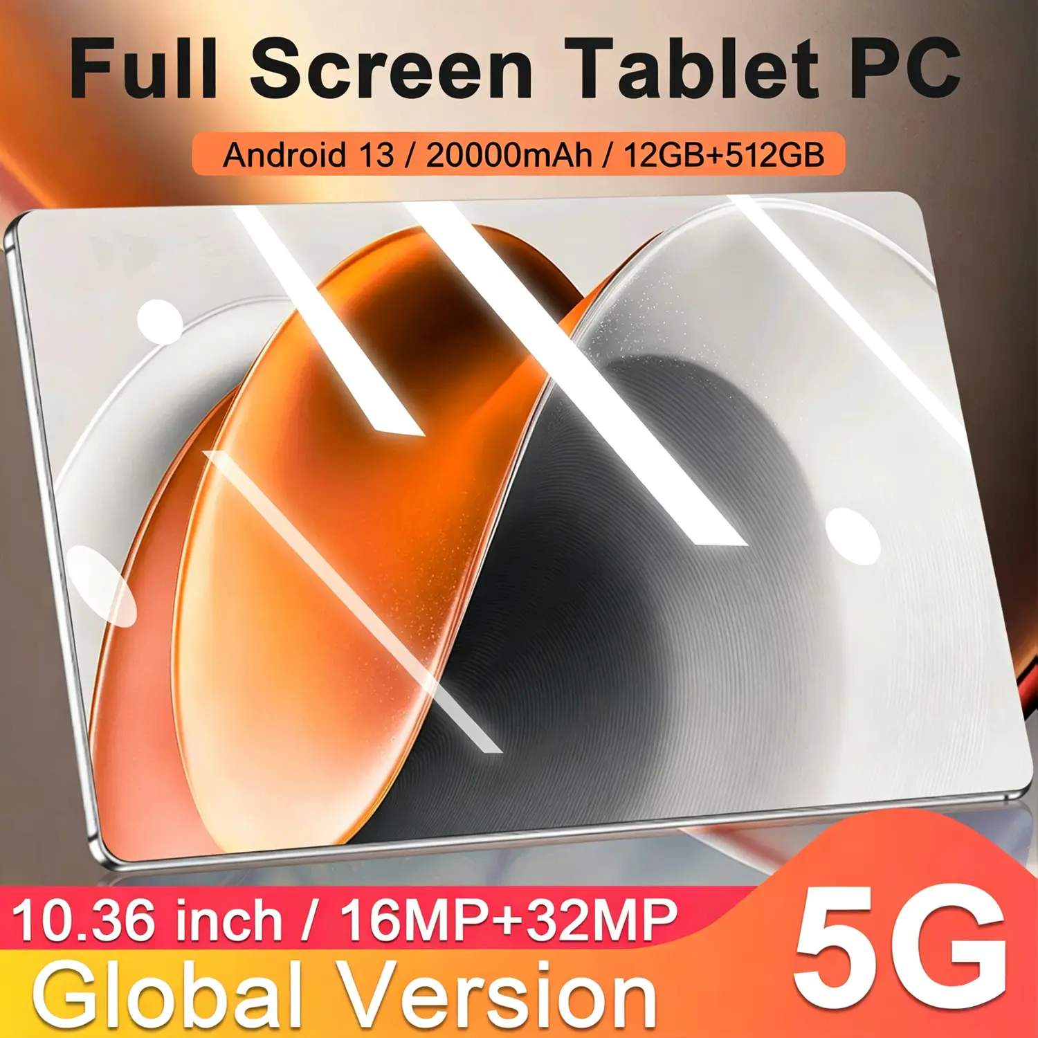 2026 New Global Version Android 13.0 Tablet Device, 10.36in IPS LCD Display, 12GB+512GB Storage, 20000mAh Battery, 16MP Front & 32MP Rear Cameras, WiFi, 14-Core CPU Network Capability
