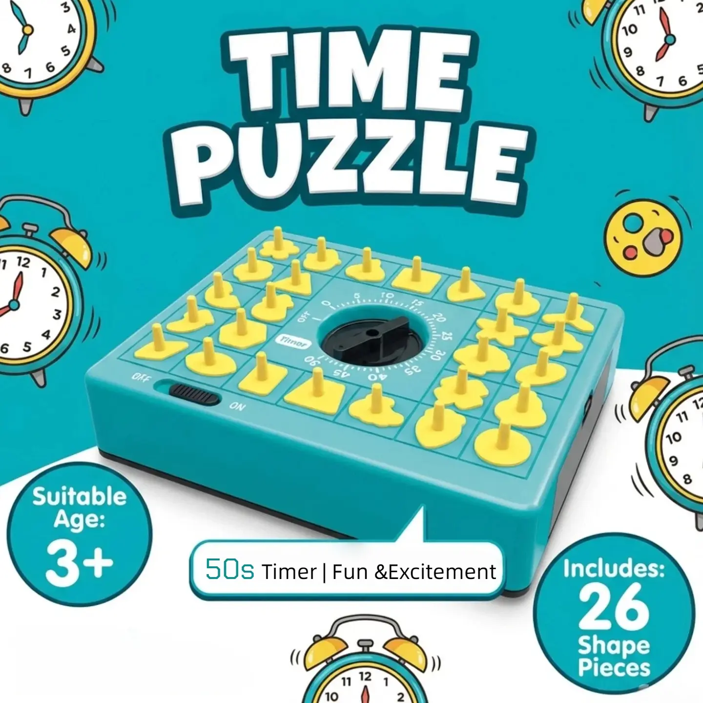 Shape Matching Board Game for Kids 3+ | Fast-Paced Sorting Toy with Timer | 26 Colorful Pieces, Eco-Friendly ABS, Educational Learning Toy