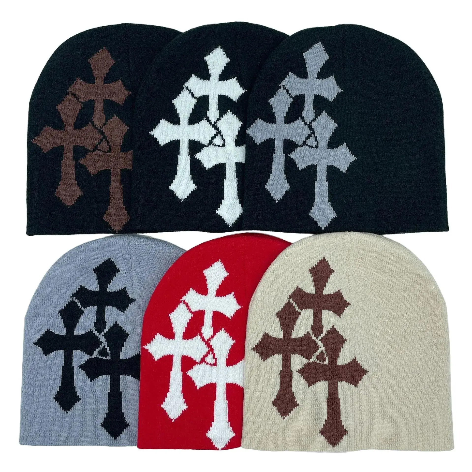 1 Beanies  hat for men and women cross jacquard hat Popular hip hop hat Outdoor sports trend street, suitable for four seasons wear unisex beanie