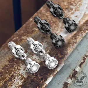 GTHIC Hex Bolt Stainless Steel Screw Stud Earrings For Men Women Rapper Biker Rider Daily Wear