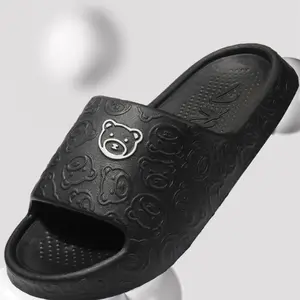 Women's 2024 Summer Thick Sole Cloud Slides Beach Comfort Slipper - Black Bear Design, Soft Flexible Upper, Durable Rubber Material