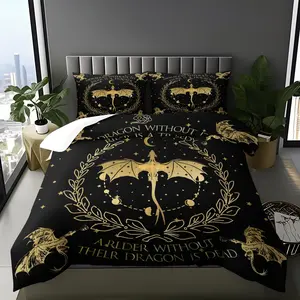 Fairy Tale Dragon Knight Print Decorative Duvet Cover Set, Including Duvet Cover and Pillowcases, Soft Lightweight Bedding for Kids Boys Girls Teens, All Seasons Bedroom Decor