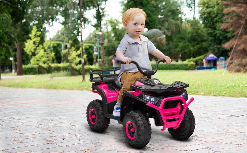 Qaba Kids ATV 12V 4 Wheeler Quad, 3.7Mph Battery Powered with 4 Suspension Wheels, Storage Basket, LED Lights, Music USB, Treaded Tires Qaba Kids ATV 12V 4 Wheeler Quad, 3.7Mph Battery Powered with 4 Suspension Wheels, Storage Basket, LED Lights, Music USB, Treaded Tires