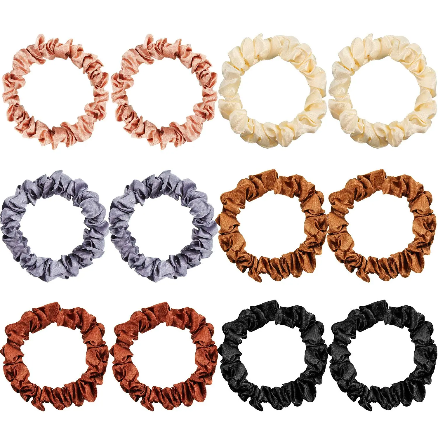 12 count Small Satin Silk Scrunchies Mini Hair Ties Elastic Hair Bands Accessories Ponytail Holders for Women Girl(Classic Color)