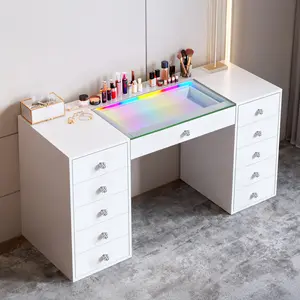 VANITII 51'' Makeup Vanity Desk with RGB Lights 11 Drawers White