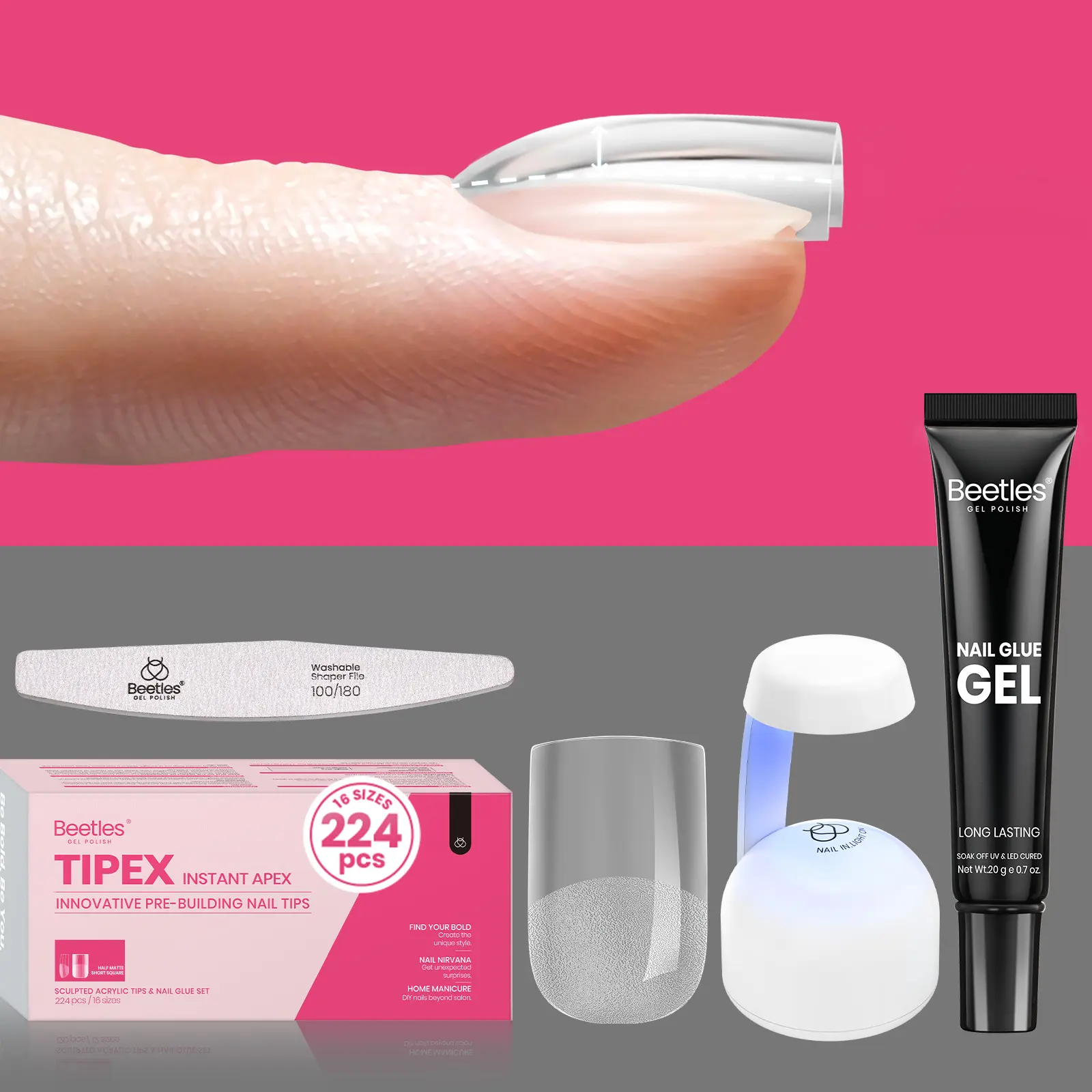 224 Pcs Extra Short Squoval Kit with File