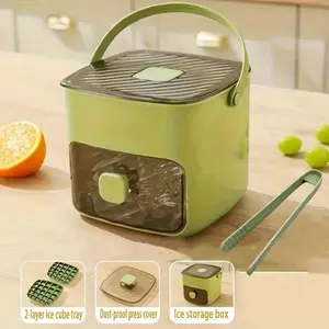 MREGB Press-Type Ice Cube Tray with Handheld Storage Bucket. 48-Cell Large Capacity Food-Grade Ice Mold Maker for Freezer. Easy One-Touch Release Freezing Tool, Beverage Chiller for Home Kitchen & Bar.