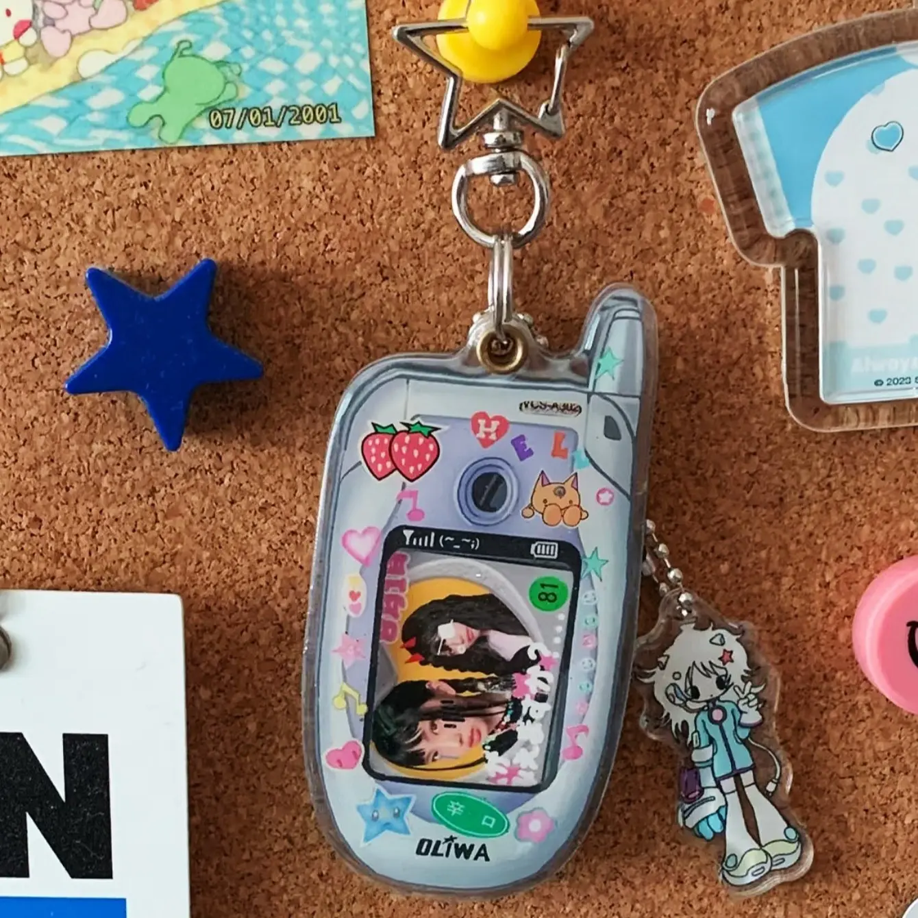 Cute Mini Mobile Phone Photo Frame Keychain, Y2K Style Acrylic